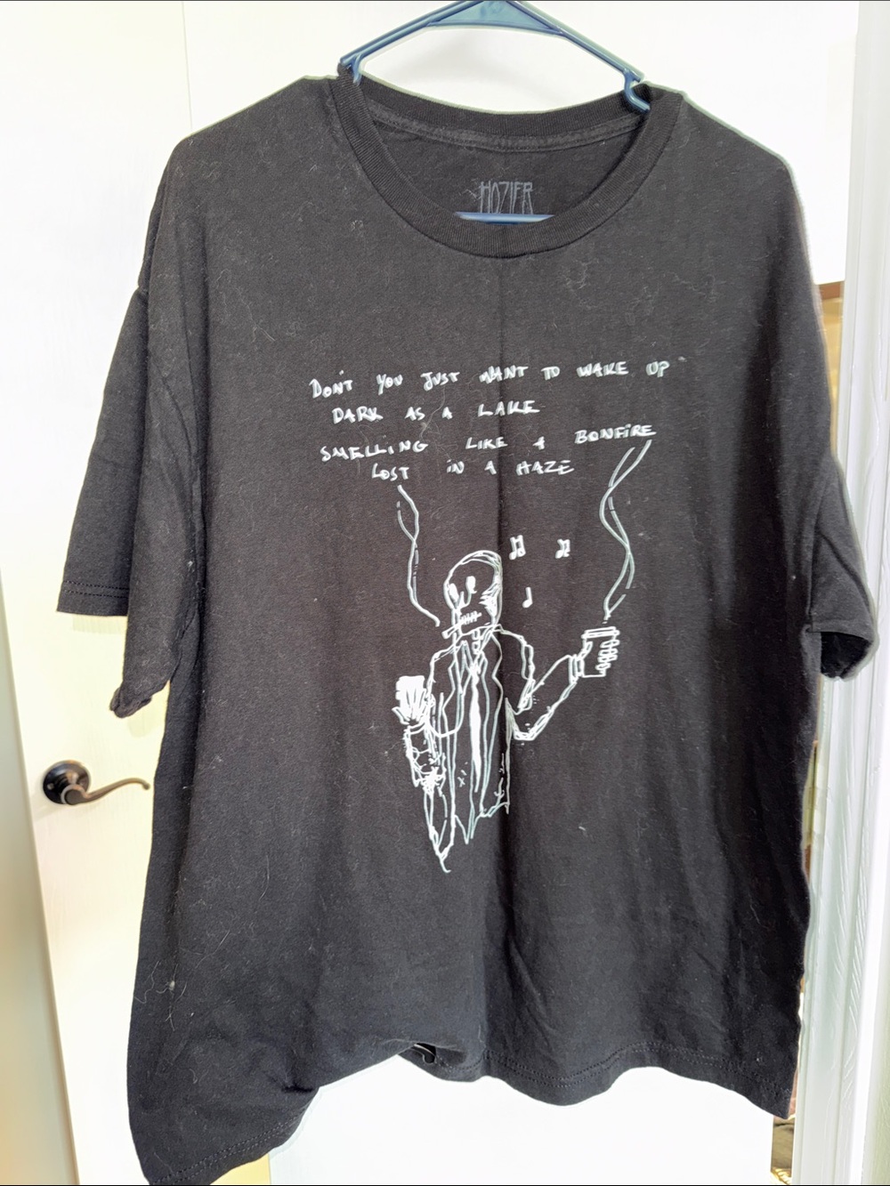 Hozier concert tour tee Black Graphic Tee with Skeleton Illustration